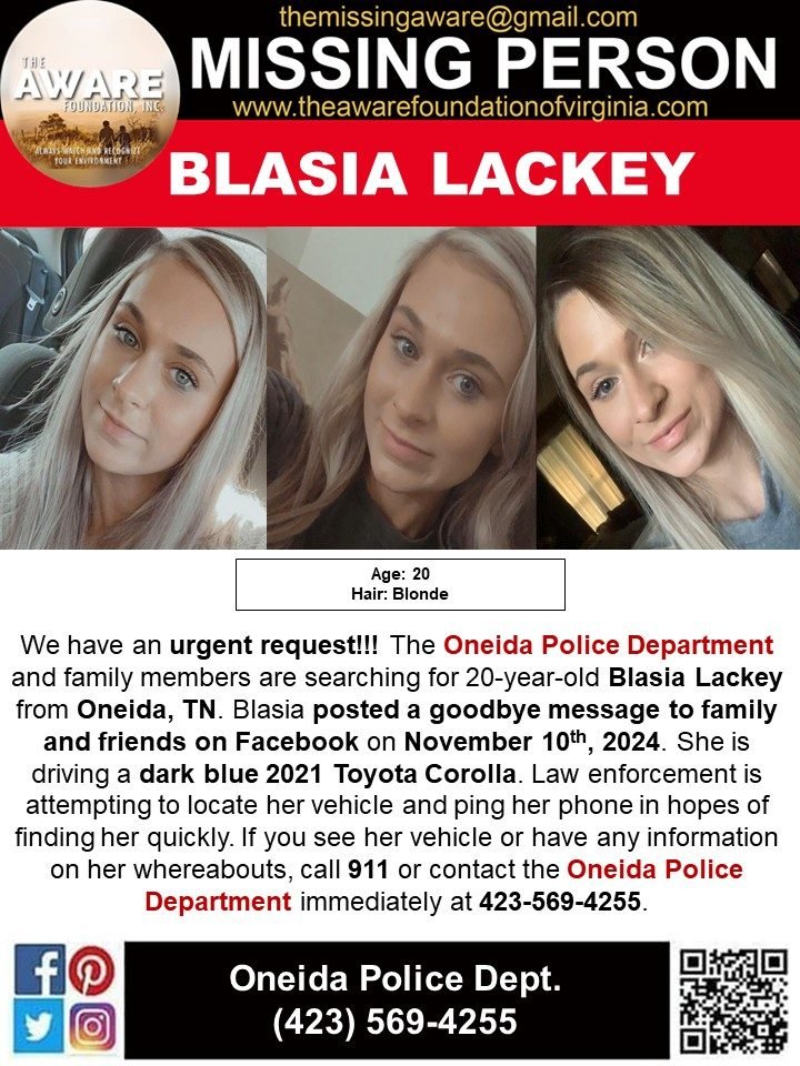 Blasia Lackey Missing: Oneida, TN, Missing Woman Found Safe